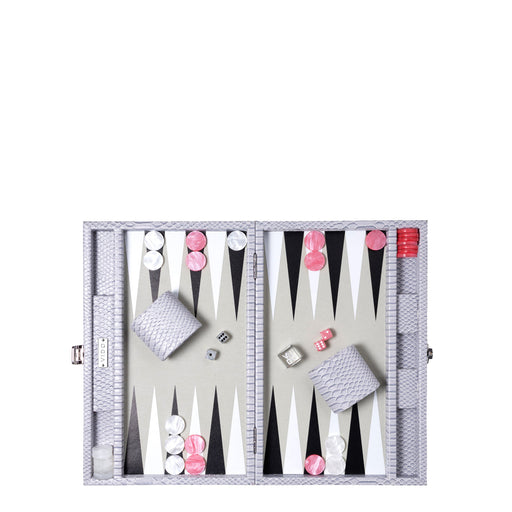 Cool Grey & Pink Snake <br> Backgammon Set <br> (L 38 x W 24.5) cm