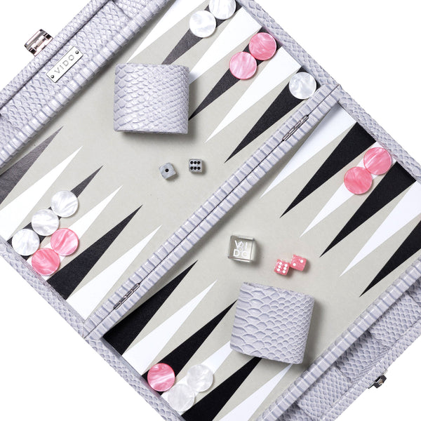 Cool Grey & Pink Snake <br> Backgammon Set <br> (L 38 x W 24.5) cm