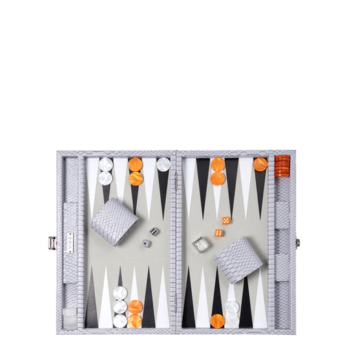 Cool Grey & Orange Snake <br> Backgammon Set <br> (L 38 x W 24.5) cm