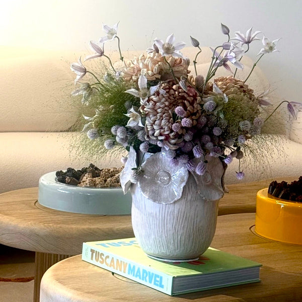 Flower Crafted Round Vase <br> White <br> (Ø 20 x H 20) cm