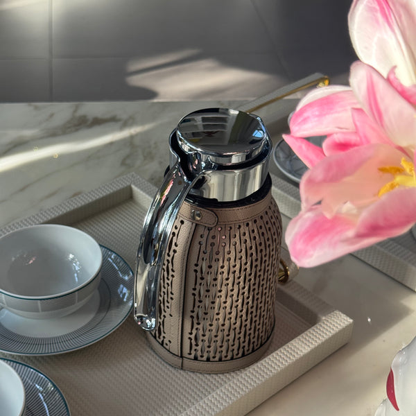 Diana Carafe with Leather Cover <br> Taupe <br> 1 Liter