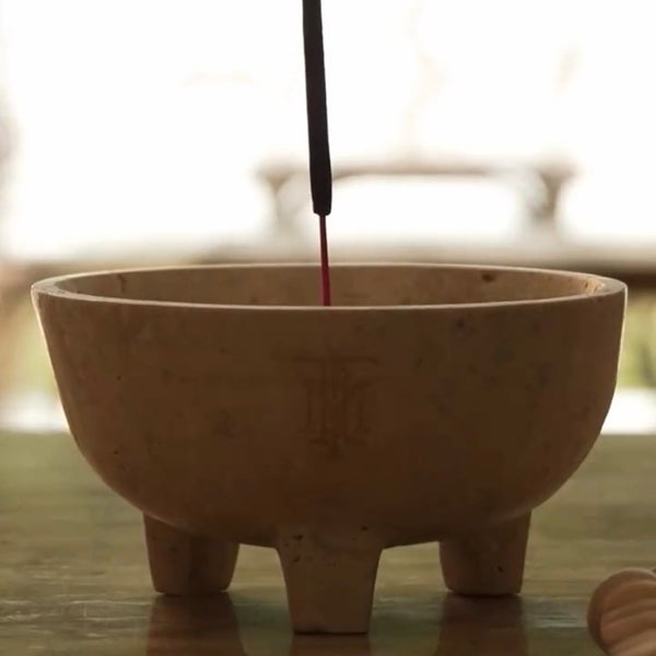 Travertine Katori Incense Holder <br> Beige