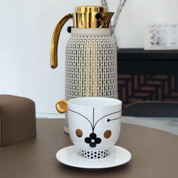 Diana Carafe with Leather Cover <br> Shiny Gold / Cream <br> 1.5 Liters