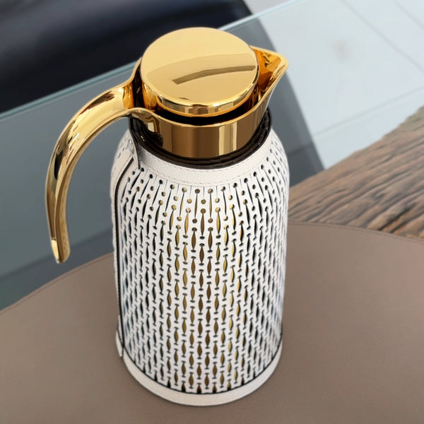 Diana Carafe with Leather Cover <br> Shiny Gold / Cream <br> 1.5 Liters