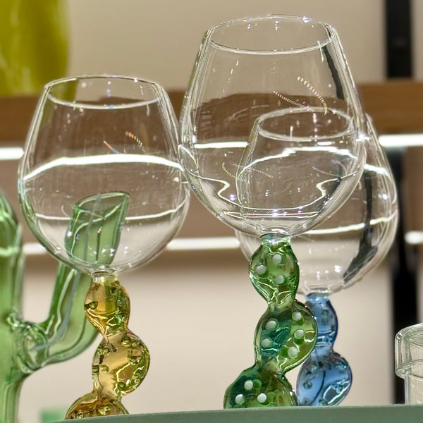 Desert Plants Stemmed Glass <br> Light Blue Cactus <br> 350 ml