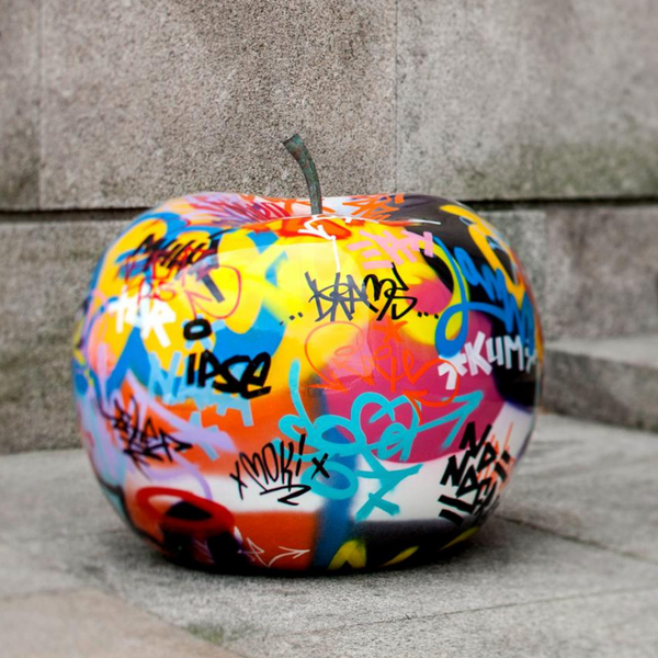 Apple Fiber-Resin Sculpture <br> Graffiti <br> (Ø 75 x H 62) cm