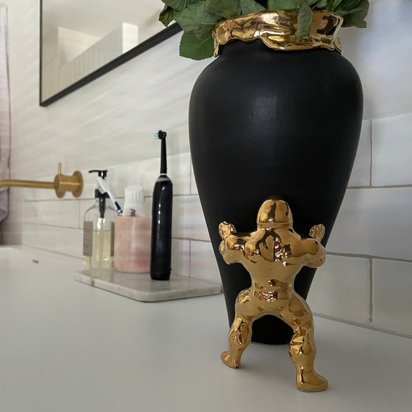 My Superhero Vase <br> Matte Black and 24 Carats Gold <br> (H 15) cm