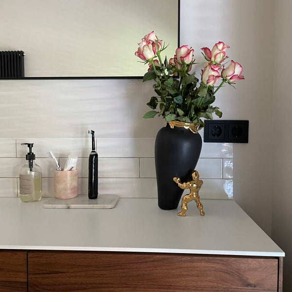 My Superhero Vase <br> Matte Black and 24 Carats Gold <br> (H 15) cm
