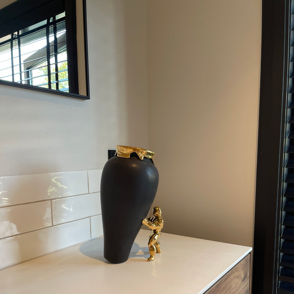 My Superhero Vase <br> Matte Black and 24 Carats Gold <br> (H 15) cm
