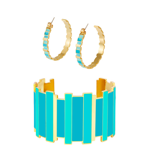 Inès Cuff & Earrings <br> Turquoise Blue <br> Set of 2