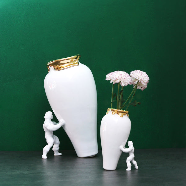 My Superhero Vase <br> Glossy White and 24 Carats Gold <br> (H 37) cm