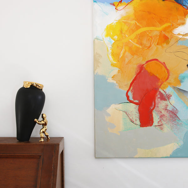 My Superhero Vase <br> Matte Black and 24 Carats Gold <br> (H 15) cm