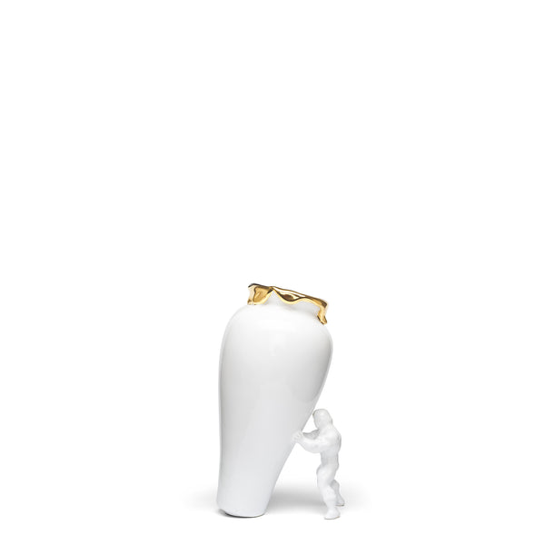 My Superhero Vase <br> Glossy White and 24 Carats Gold <br> (H 37) cm