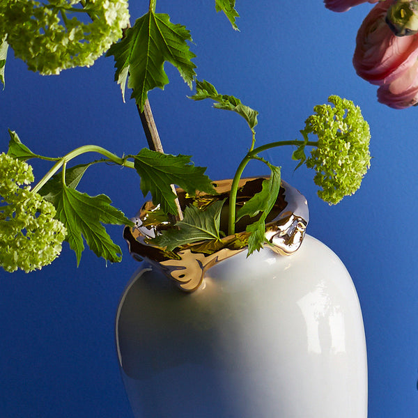 My Superhero Vase <br> Glossy White and 24 Carats Gold <br> (H 37) cm