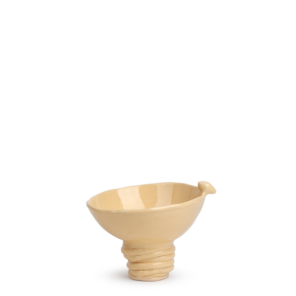 Bowl with Bird on Coil Stand <br>  
Yellow
<br> ( H 12.5) cm
