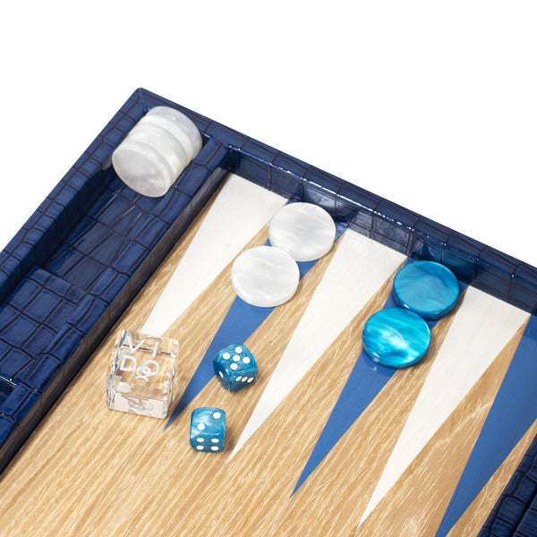 Navy-Blue Crocodile Wooden <br> Backgammon Set <br> (L 38 x W 24.5) cm