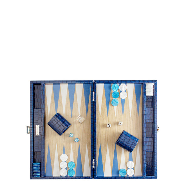 Navy-Blue Crocodile Wooden <br> Backgammon Set <br> (L 38 x W 24.5) cm