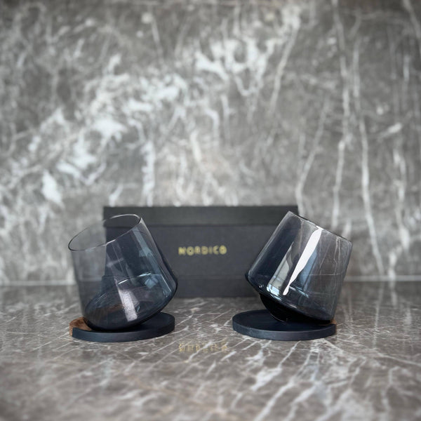 Equilibrio Glasses & Coasters <br> Smoke Black <br> Set of 2