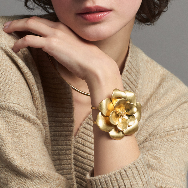 Peony 3D Flower Cuff <br>
Light Gold