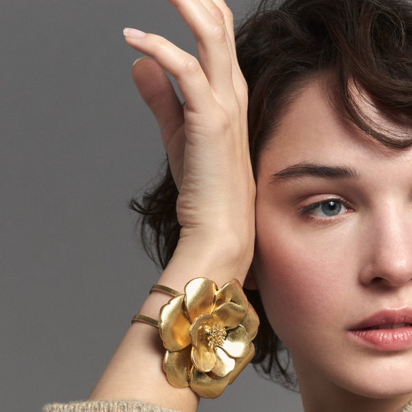 Peony 3D Flower Cuff <br>
Light Gold