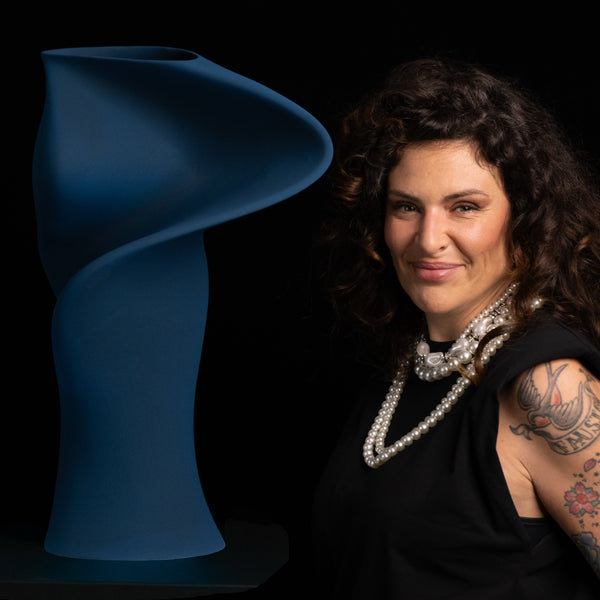 The Sonia Vase <br> Blue Velvet<br> (L 40 x W 32 x H 58) cm