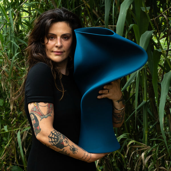 The Sonia Vase <br> Blue Velvet<br> (L 40 x W 32 x H 58) cm