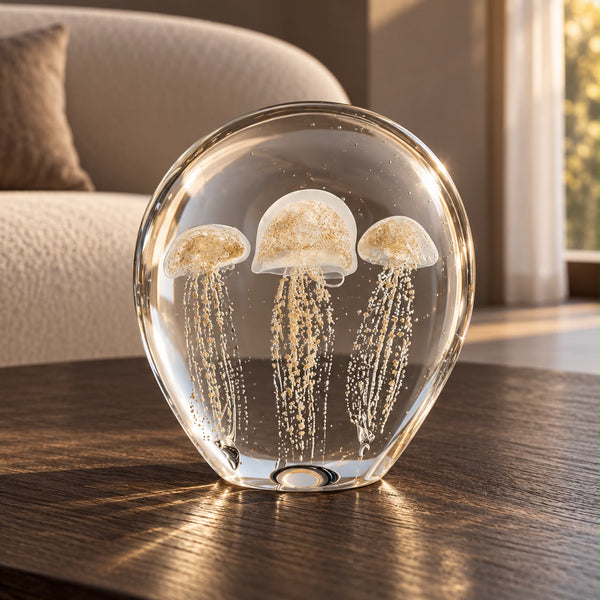 Sulfide with Three Jellyfish <br> White <br> (Ø 17.5 x H 19.5) cm