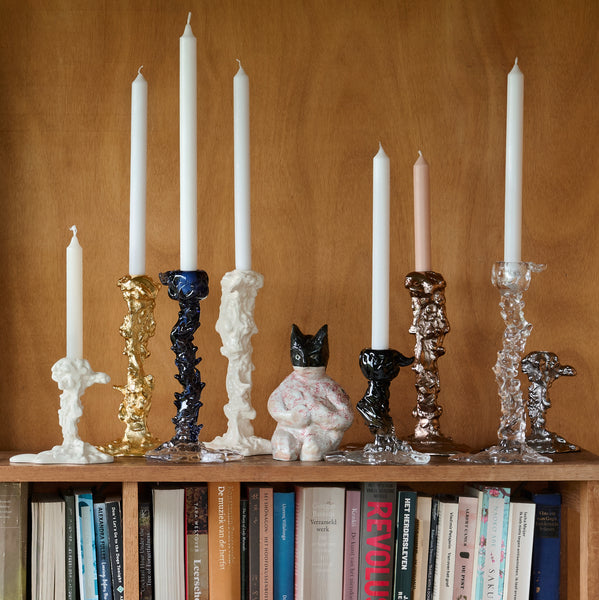 Glass Drip Candle Holder <br> 
Black <br> 
(L 14 x W 8 x H 14) cm