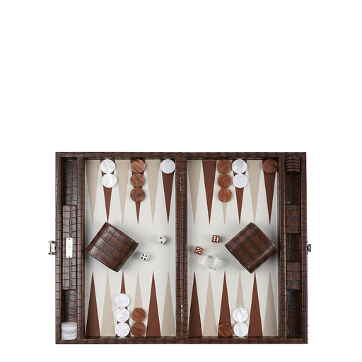 Patinated Brown Crocodile <br> Backgammon Set <br> (L 38 x W 24.5) cm