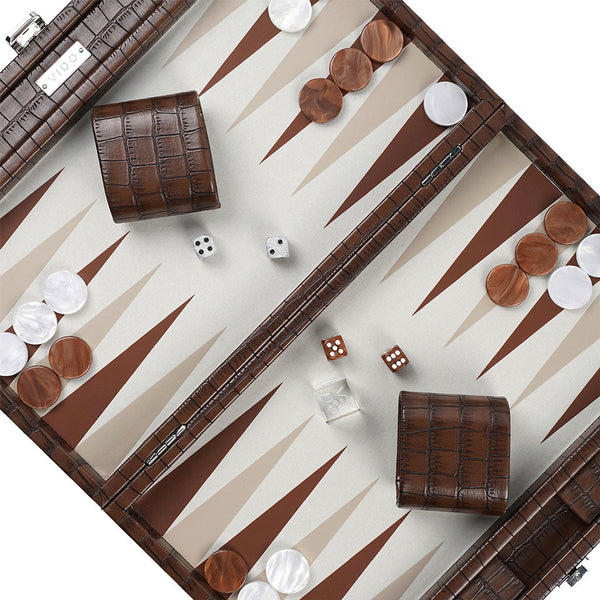 Patinated Brown Crocodile <br> Backgammon Set <br> (L 38 x W 24.5) cm