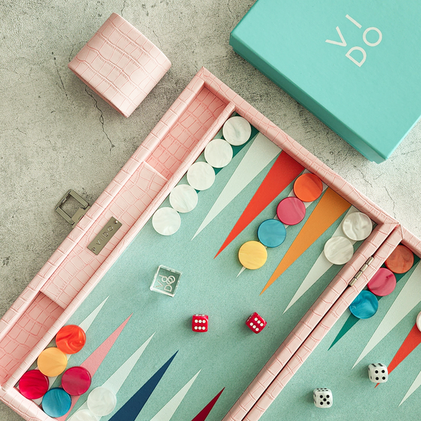 Pink Crocodile <br> Backgammon Set <br> (L 38 x W 24.5) cm