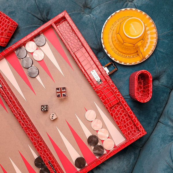 Raspberry Alligator <br> Backgammon Set <br> (L 38 x W 24.5) cm