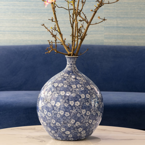 Blue Floral Vase  <br> (Ø 36 x H 44) cm