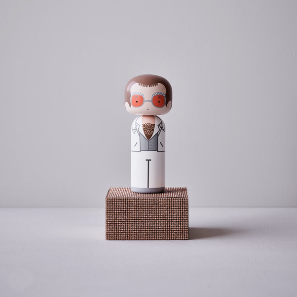 Elton John in White Outfit Kokeshi Doll <br> (H 14.5) cm