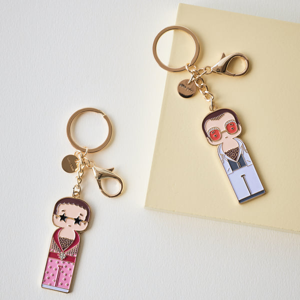 Elton John in White Outfit Keychain <br> (H 6) cm