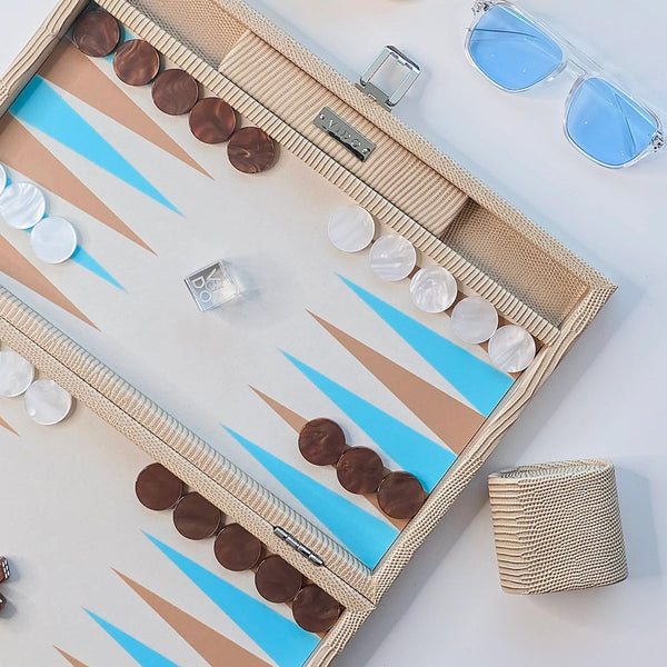 Sand Beige Lizard <br> Backgammon Set <br> (L 38 x W 24.5) cm