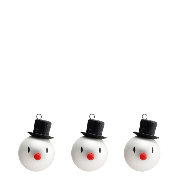 Mini Snowman Ornament <br> White <br> Set of 3
