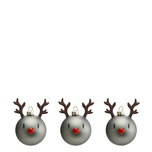 Mini Reindeer Ornament <br> Grey <br> Set of 3