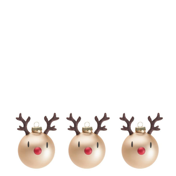 Mini Reindeer Ornament <br> Brown <br> Set of 3