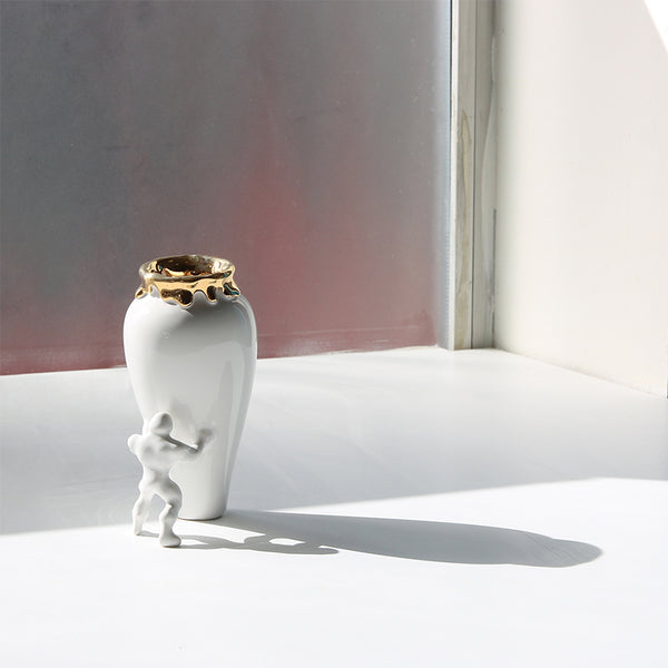 My Superhero Vase <br> Glossy White and 24 Carats Gold <br> (H 37) cm