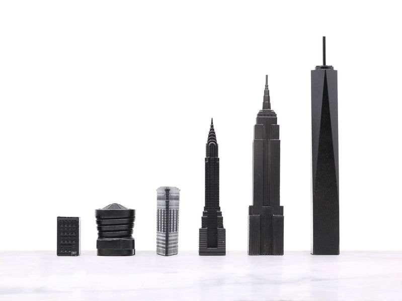 Chess Set <br> Stainless Steel Special Edition <br> Dubai vs New York with Black & White Wooden Board