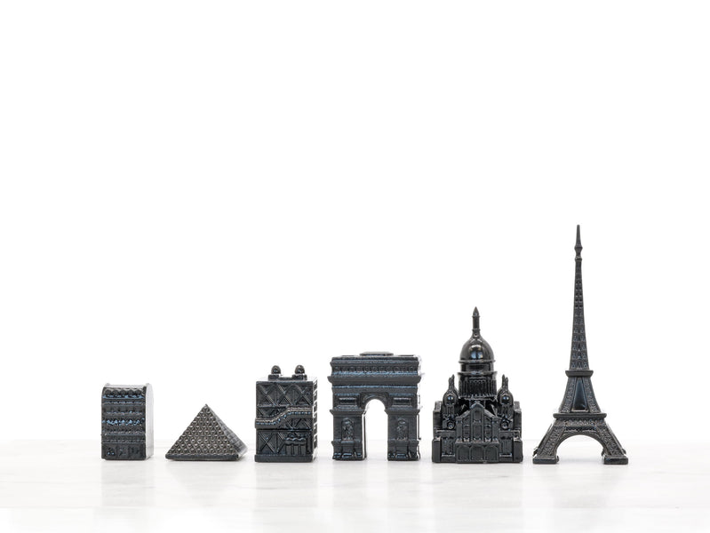 Chess Set <br> Stainless Steel Special Edition <br> Paris vs London with Black & White Wooden Board