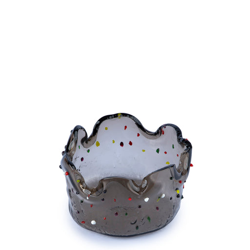 Deep Bowl <br> Smoked Grey with Multicolor Dots <br> (Ø 12 x H 7) cm