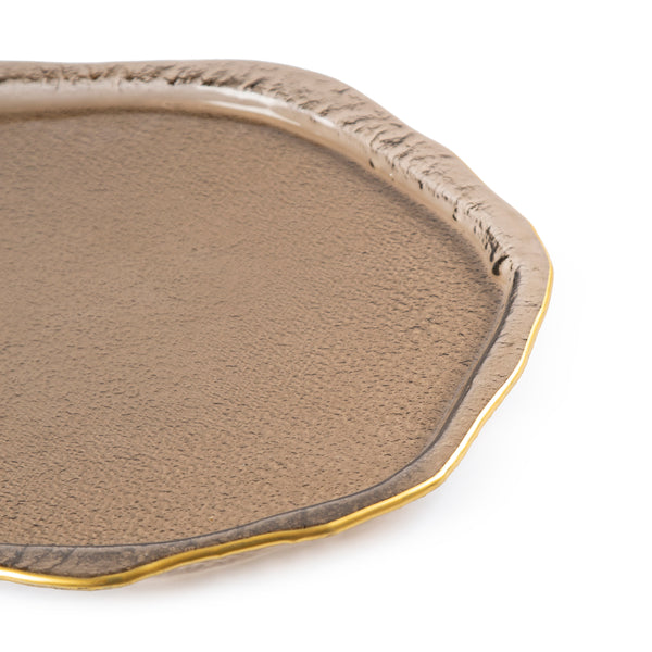 Round Flat Platter <br> Brown with Gold Rim <br> (Ø 40) cm
