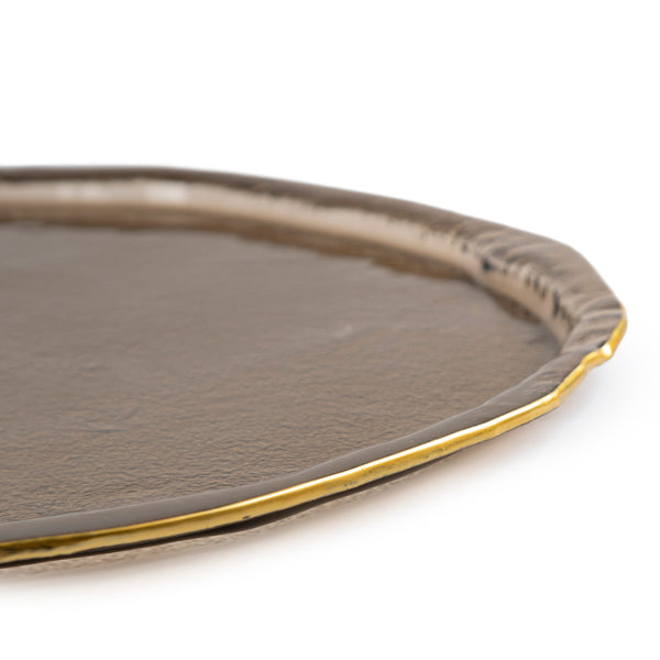 Round Flat Platter <br> Brown with Gold Rim <br> (Ø 50) cm