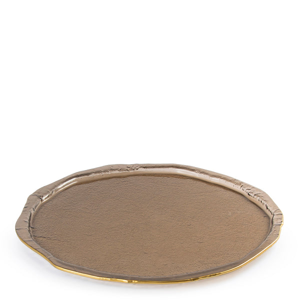 Round Flat Platter <br> Brown with Gold Rim <br> (Ø 50) cm