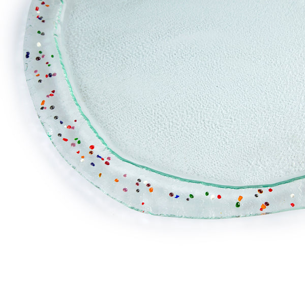 Round Flat Platter <br> Clear with Multicolor Dots <br> (Ø 55) cm