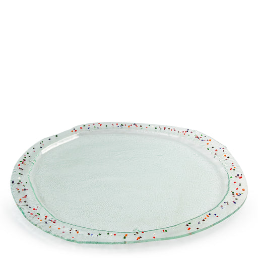 Round Flat Platter <br> Clear with Multicolor Dots <br> (Ø 55) cm