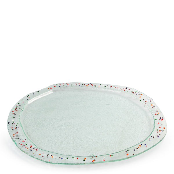 Round Flat Platter <br> Clear with Multicolor Dots <br> (Ø 55) cm