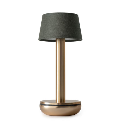 Humble Two <br> Rechargeable Table Lamp <br> Gold Body & Emerald Linen Shade